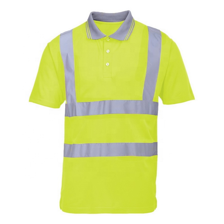 Hi Viz 100% Полиэстер Желтая Влагоотводящая конструкция высокая видимость короткий рукав Светоотражающая Защитная Рубашка Поло
