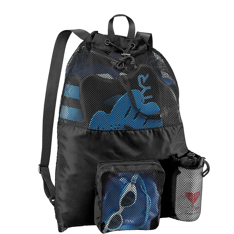 Large Mesh Gym Sack Summer Beach Bag Drawstring Backpack For Swimming Travel