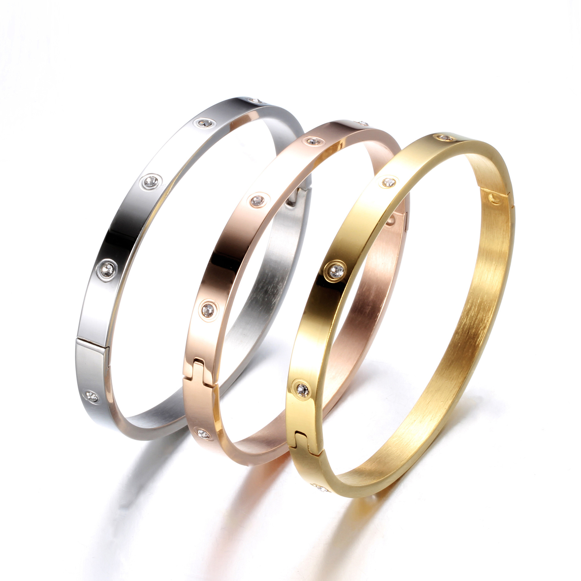 New arrival design zircon classic fashion stainless steel rose gold charm bracelet bangle gold