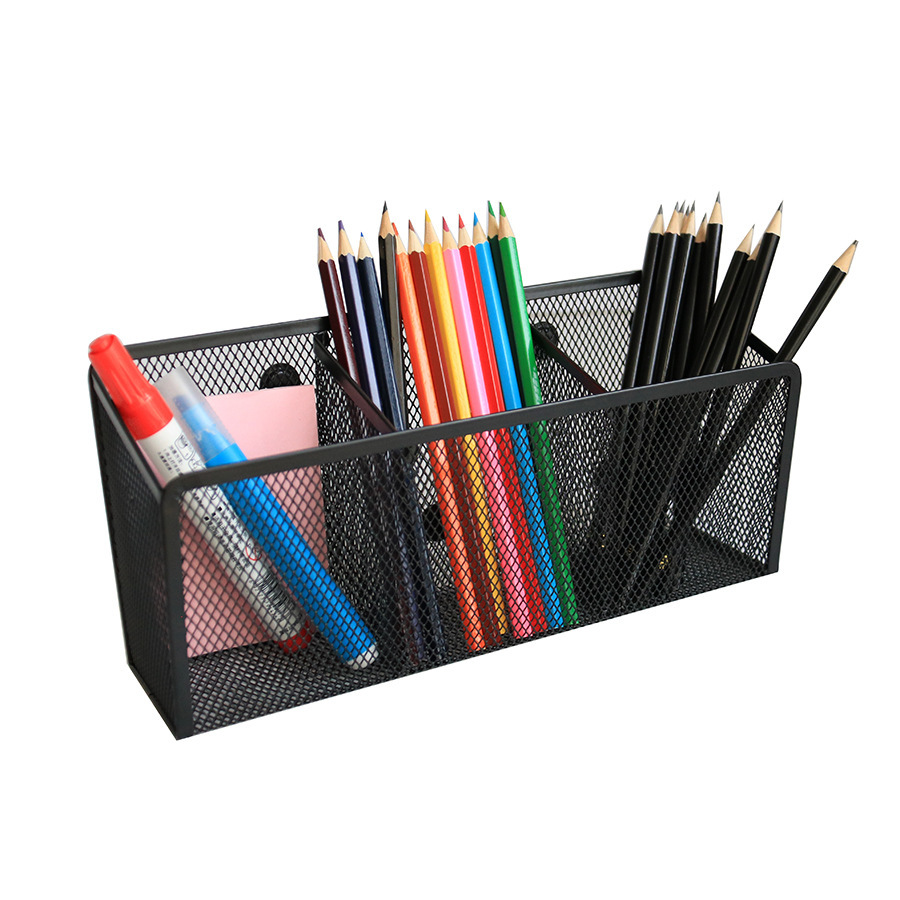 Strong Pen Holder Black Large Magnetic Storage Basket Magnet Delicate Mesh Pen Holder with 3 Component For Whiteboard
