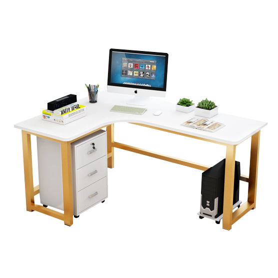 Industrial home furniture l-shape corner writing table wood metal frame l shape pc computer desk table