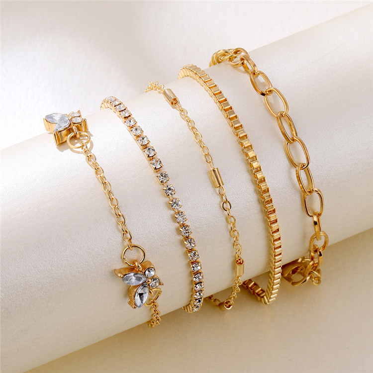 Butterfly Copper Chain With Diamond Claw Chain Handmade Multi-Layer 5 Five-Piece Combo Set Luxury Bracelets Ladies Bracelet