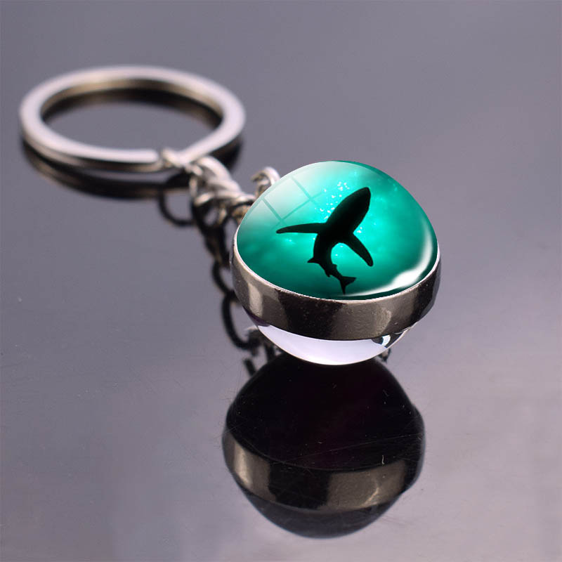 Top Seller Blue Sea Marine Life Jewelry Turtle Dolphin Seashells Keyring Glass Ball Keychain Crystal