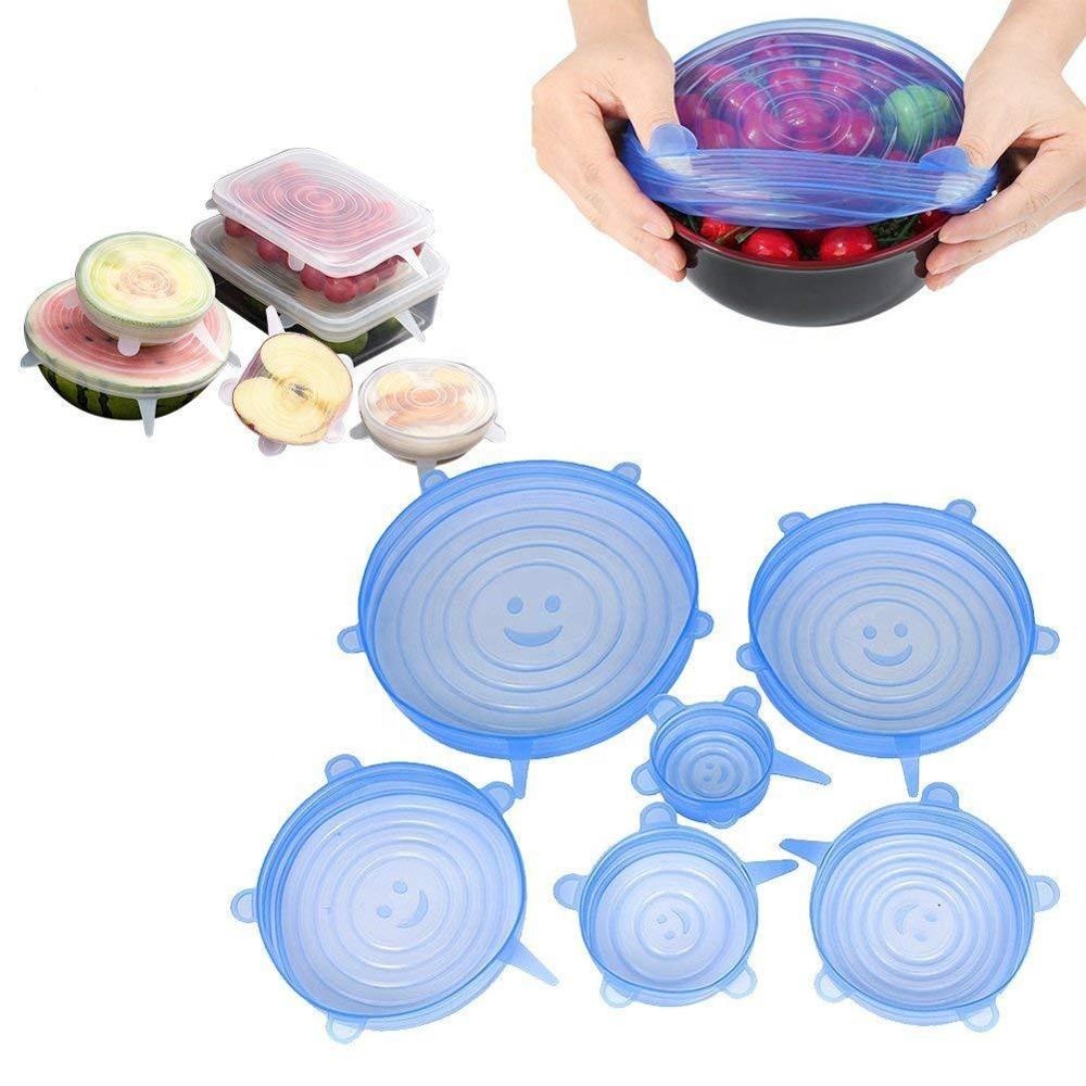 Amazon Hot Selling Set of Different Size 6 Packs Food Saver Covers Silicone Stretch Lids