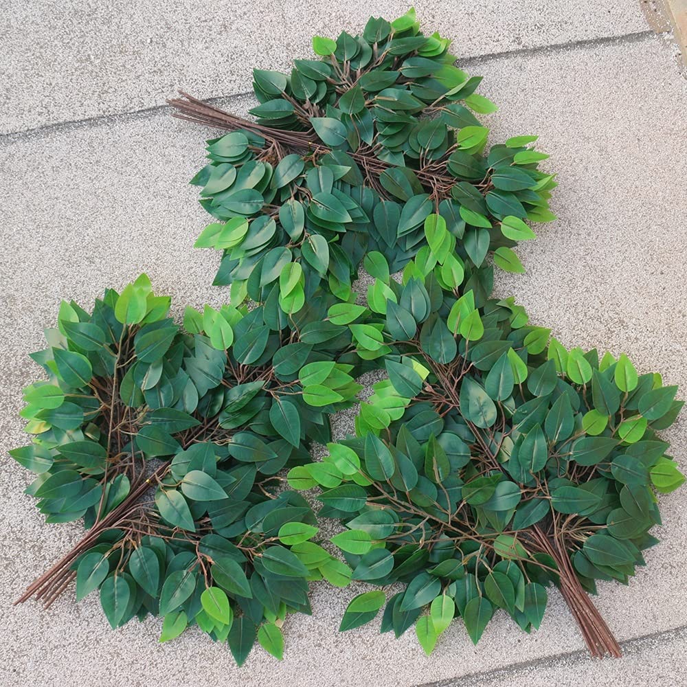 4Pcs Artificial Silk Ficus Leaves With Tree Branches for Home Wedding Indoor Outdoor Decoration