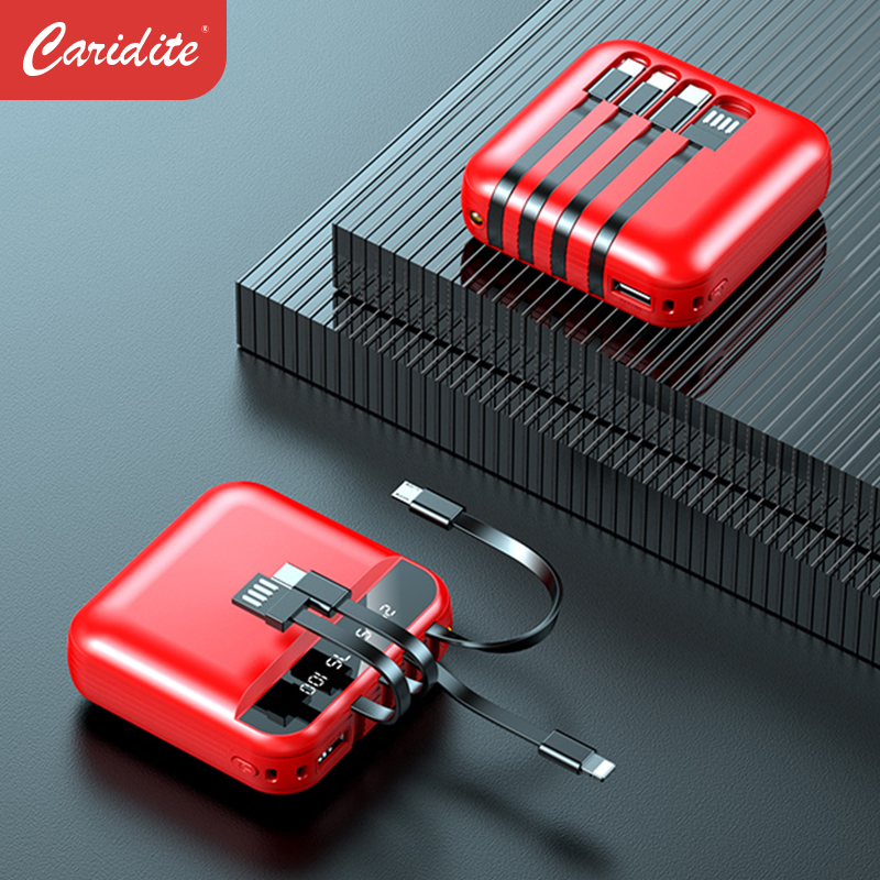 Caridite 2021 оригинальный 4 в 1 Мини Быстрый внешний аккумулятор 10000 мАч с кабелем для всех смартфонов