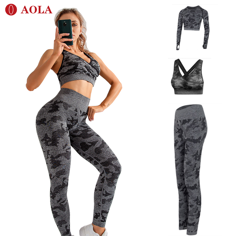 2020 aola gym wear workout seamless leggings for women yoga 2 piece camo set