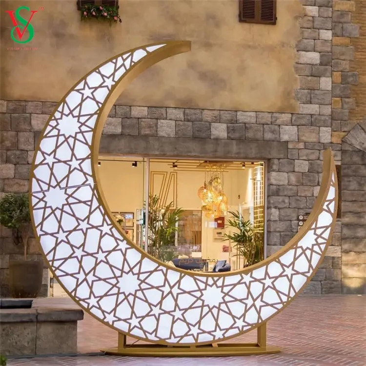 Wholesale Price Shopping Mall Moon Shape 3d Motif Ramadan Mubarak Decorations Light