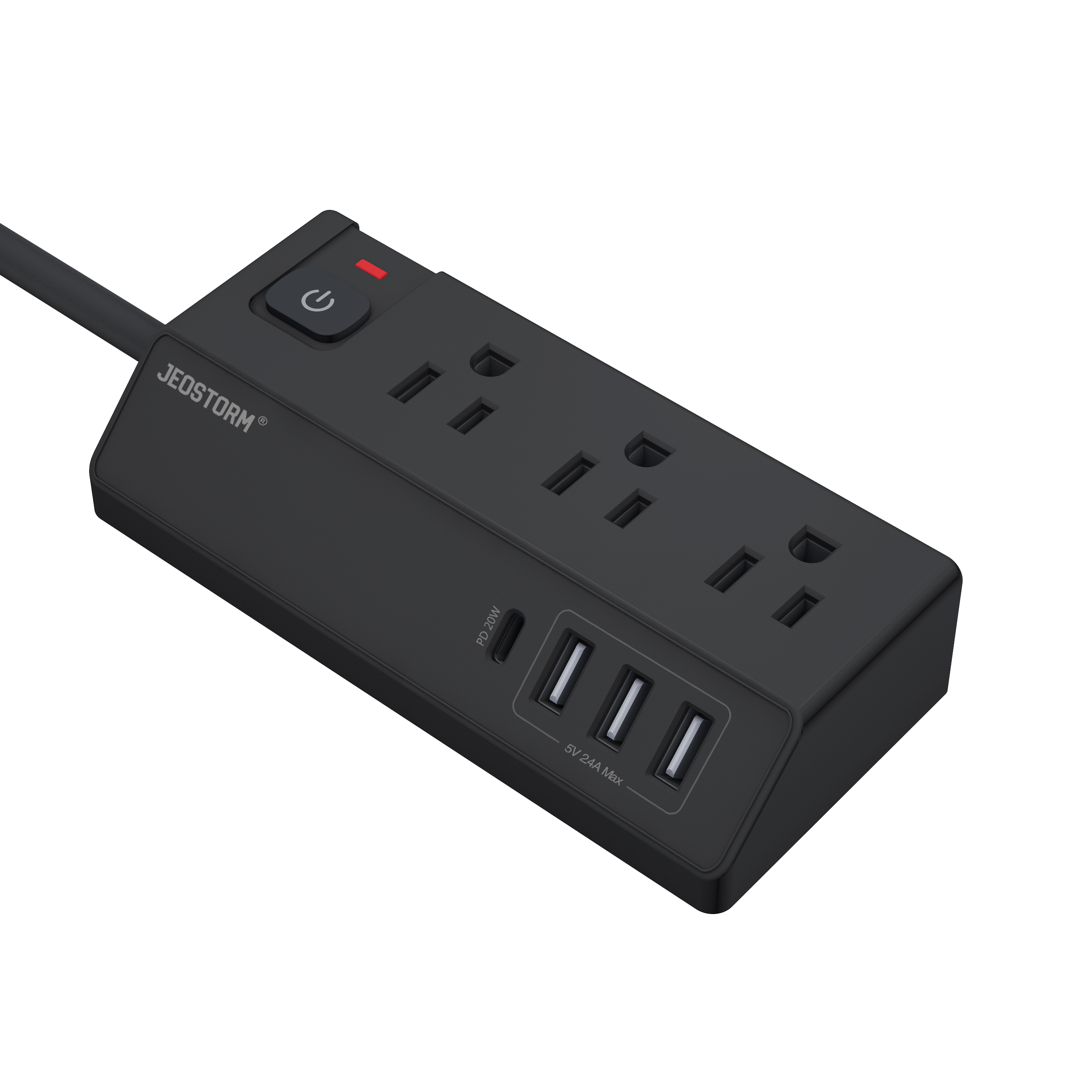 Protable Home Office 110V Power Strip 3Ac Outlet 3Usb-A 1 Usb Type C Us Plug Surge Protector