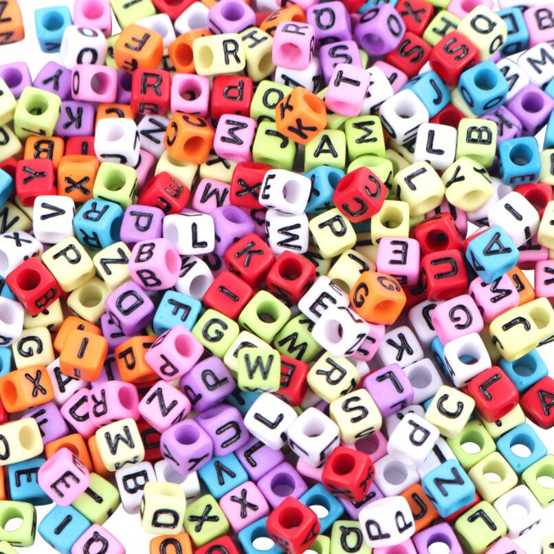 500pcs/Bag 6*6mm A-Z 26 Alphabet Beads Plastic Acrylic Square Beads For DIY Jewelry Making