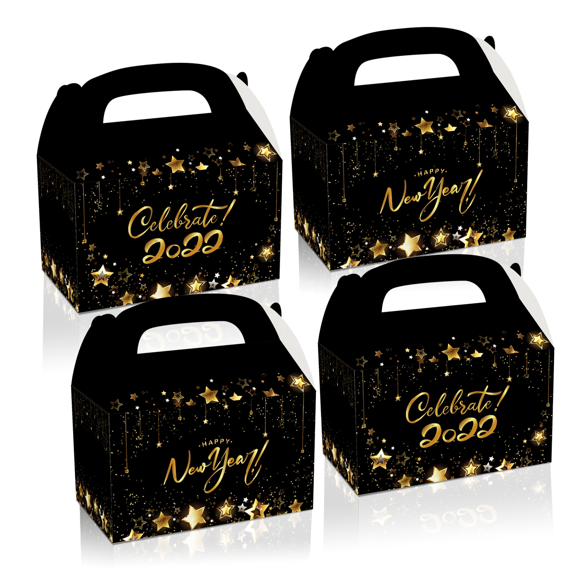DD067 2022 New Year Themed Party Decor Gift Paper Box Kraft 12 pcs Black OEM Customized Kids Party Decorating Kit