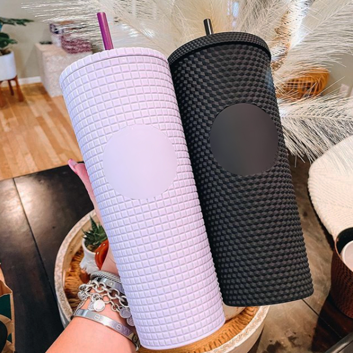Tafuco Wholesale Custom 24oz Tumbler Cups Personalized Pink Designer Kids Plastic Tumbler Coffee Studded Pastel Tumblers