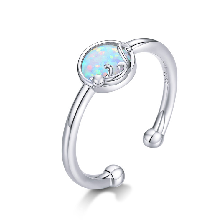 Hot sale Women Open Finger Rings Adjustable Simple Design 925 Sterling Silver Opal Ring