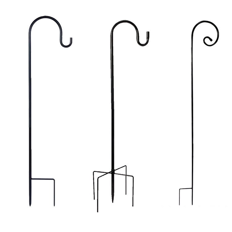 Shepherd Hook Stand with 2 Prong Base, 60 Inches Tall 3/5 in Thick, Black