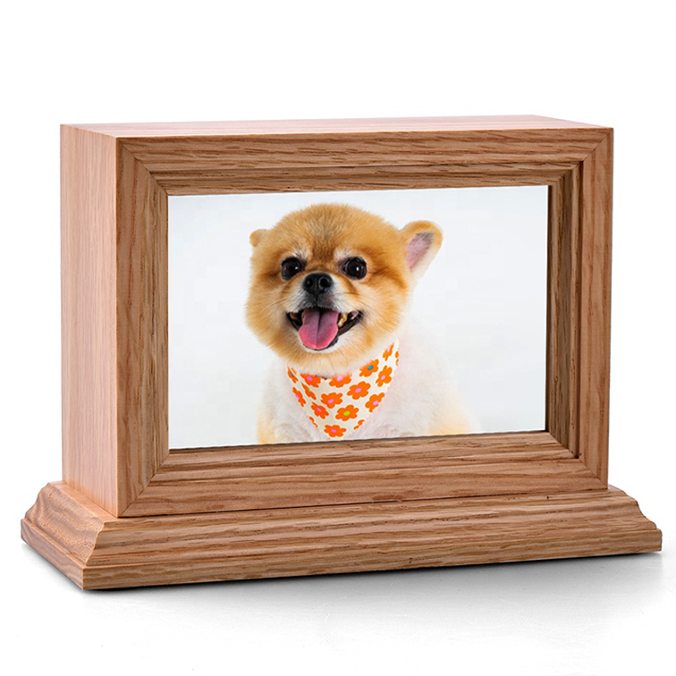 B013 Wholesale Funeral Cheap Pet Memorial Wooden Urnas for Animal Ashes Pet Photo Frame Urns Pet Urn