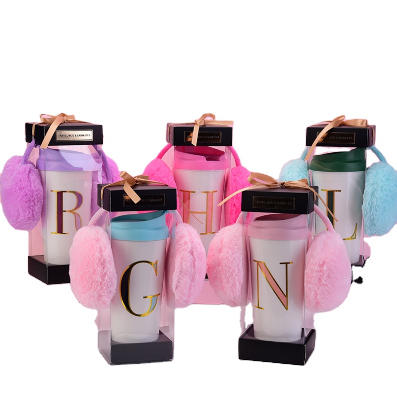Customized logo plastic travel coffee mugs double wall Accessories reusable water tumbler cup in bulk with Ear cover for girls