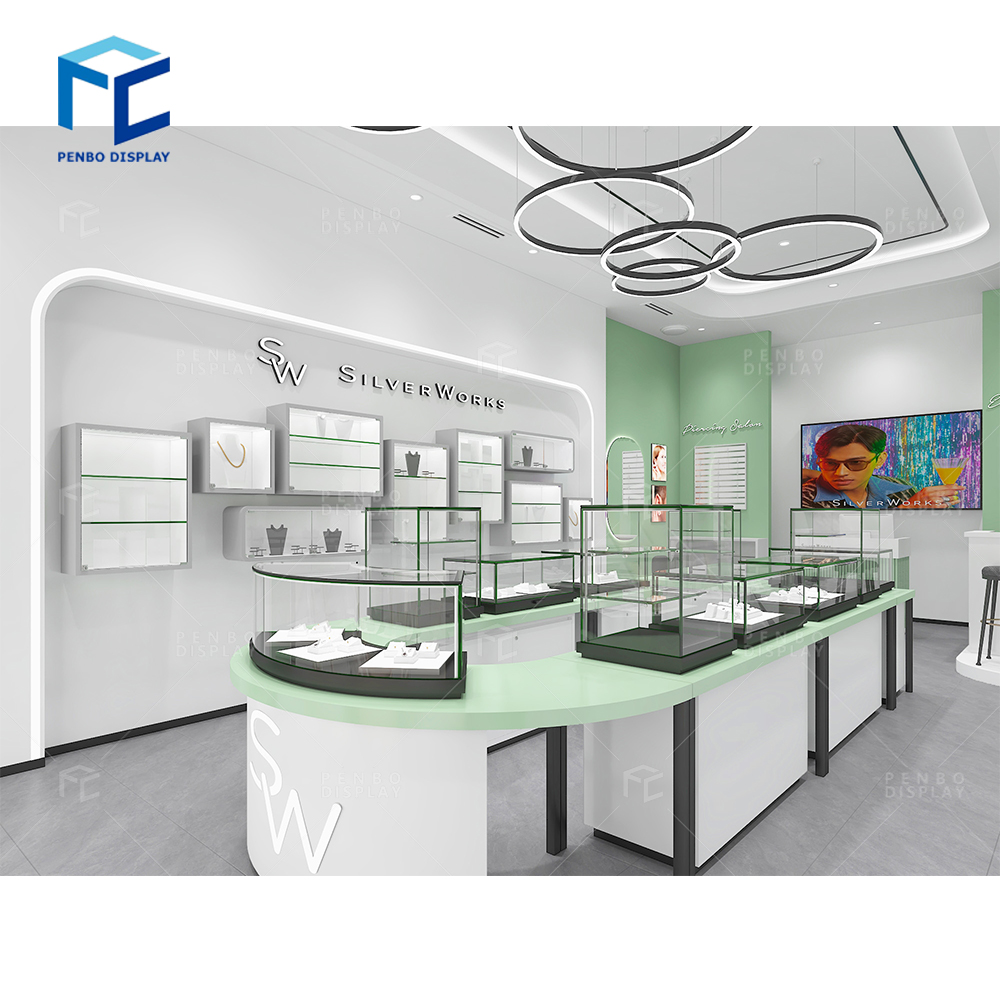 Penbo Showcase Manufacturer Jewelry Shop Display Furniture Simple Jewellery Shop Counter Design Jewelry Showcase Cabinet