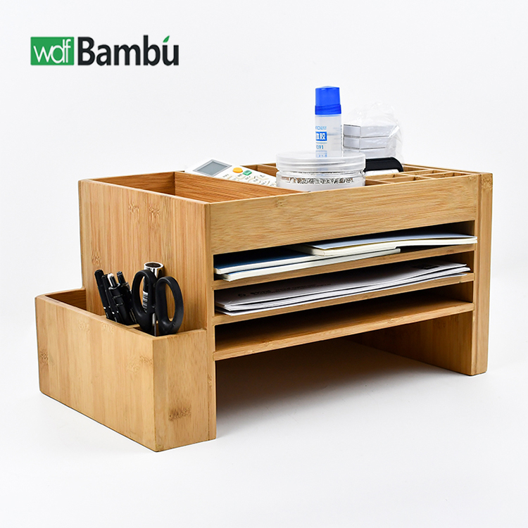 WDF Factory Wholesale wooden desk organizers office file rack desk items bamboo desk organizer for office use
