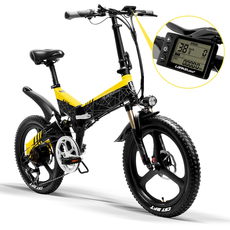 Китай поставщик 20 дюймов складной электрический велосипед LANKELEISI G650 Электрический велосипед 400 Вт Мотор 14.5AH L G литиевая батарея 48В, фара для электровелосипеда