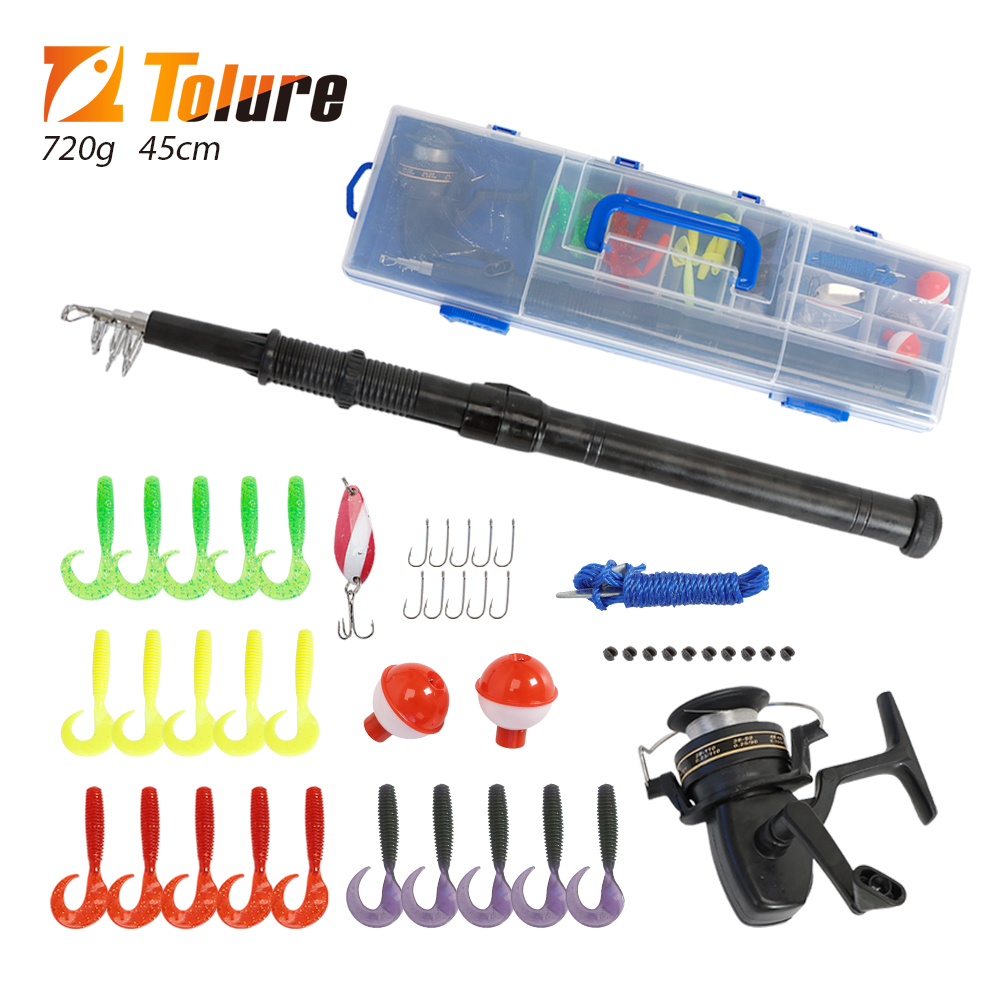 Mixed Portable Long Soft Bait Hooks and Reels 1.65m Lure Sea Telescoping Rod Fishing Tackle Combo Box Set Children's Fishing Set