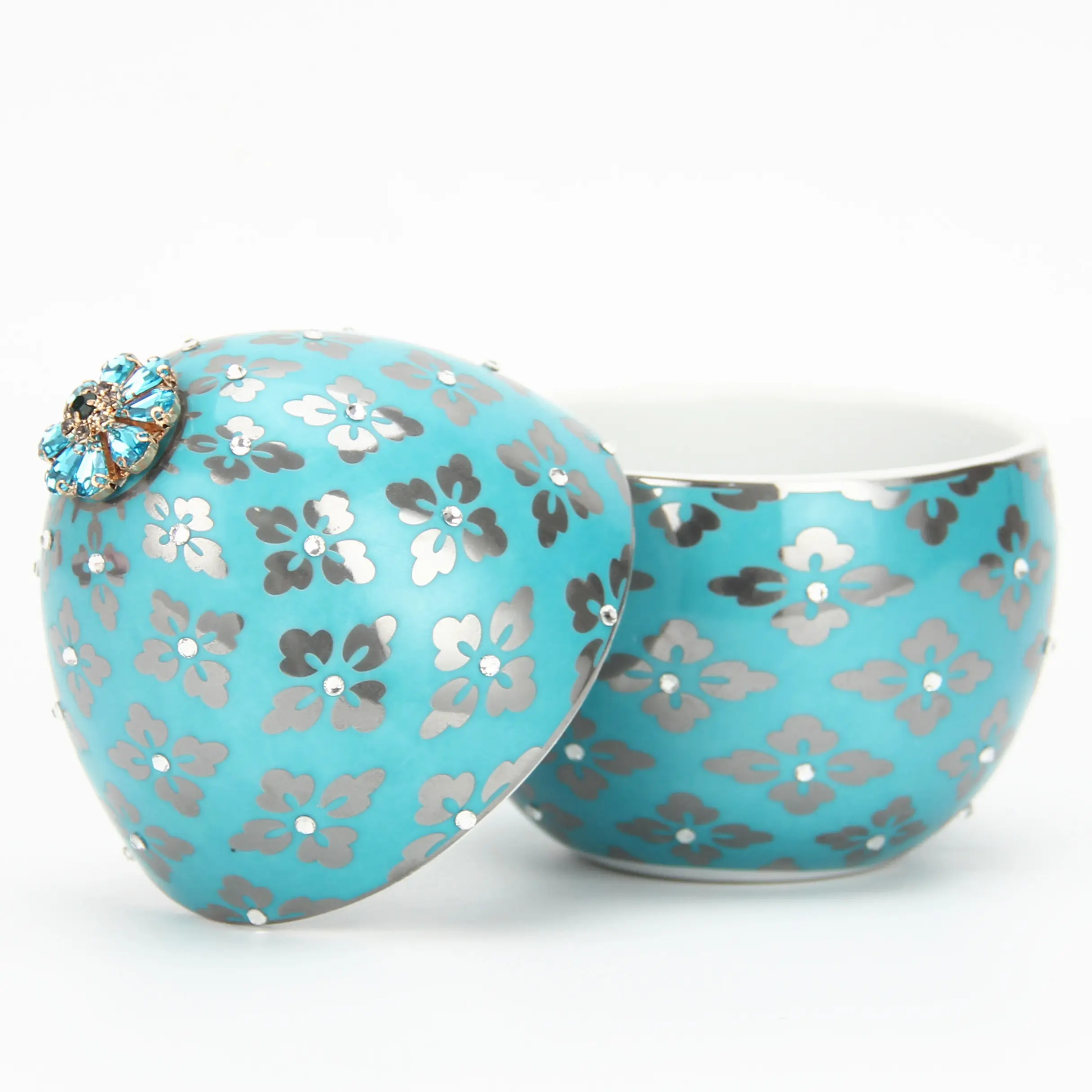 Ceramic Jar C029 Wholesale Indoor Christmas Candle Jar Decoration Ceramic Wedding Gifts Blue Egg Candy Box With Diamond