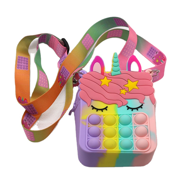 2021 Fashion Little Girl Popit Silicone Pop It Coin Purse And Handbags Kid Unicorn Pop It Purse