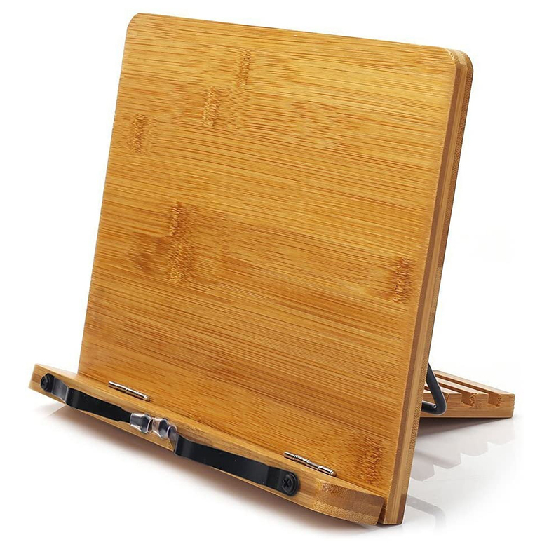 Wooden Book Stand for Reading Bamboo Cookbook Stand Adjustable Height Recipe Book Holder for Book Receipe Tablet