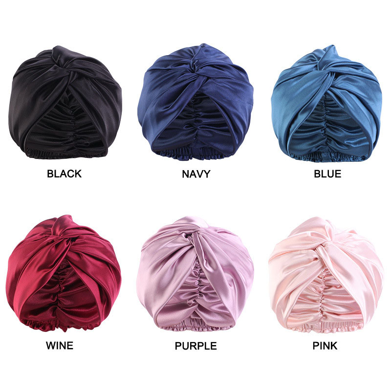 Double Layer Turban Bonnet Satin Silk Lined Hair Cover Sleep Cap Elastic Turbans For Women