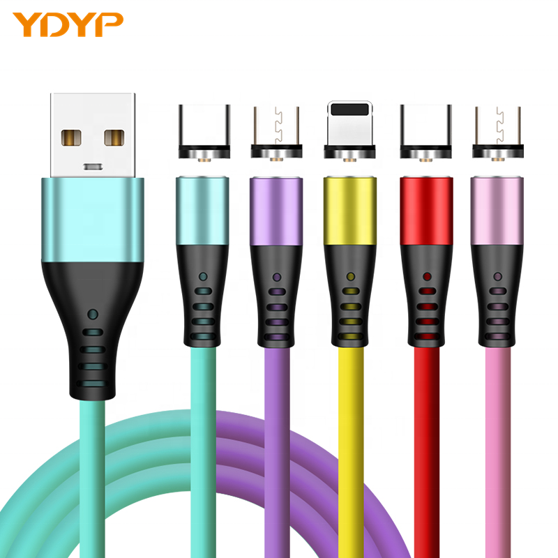 2020 most popular liquid silicone usb cable food-grade led lighting magnetic phone accessories 3 in 1 magnetic data cable