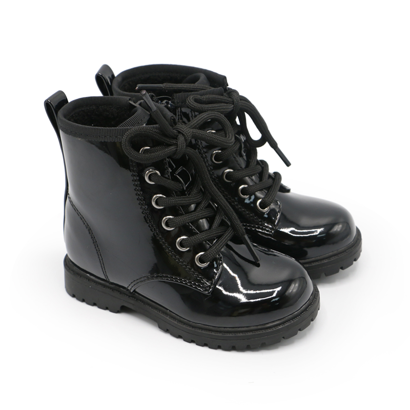 2022 custom Zip-up Lace-up classic design pattern All Black Martin Waterproof Kids Winter Shoes custom children's boots