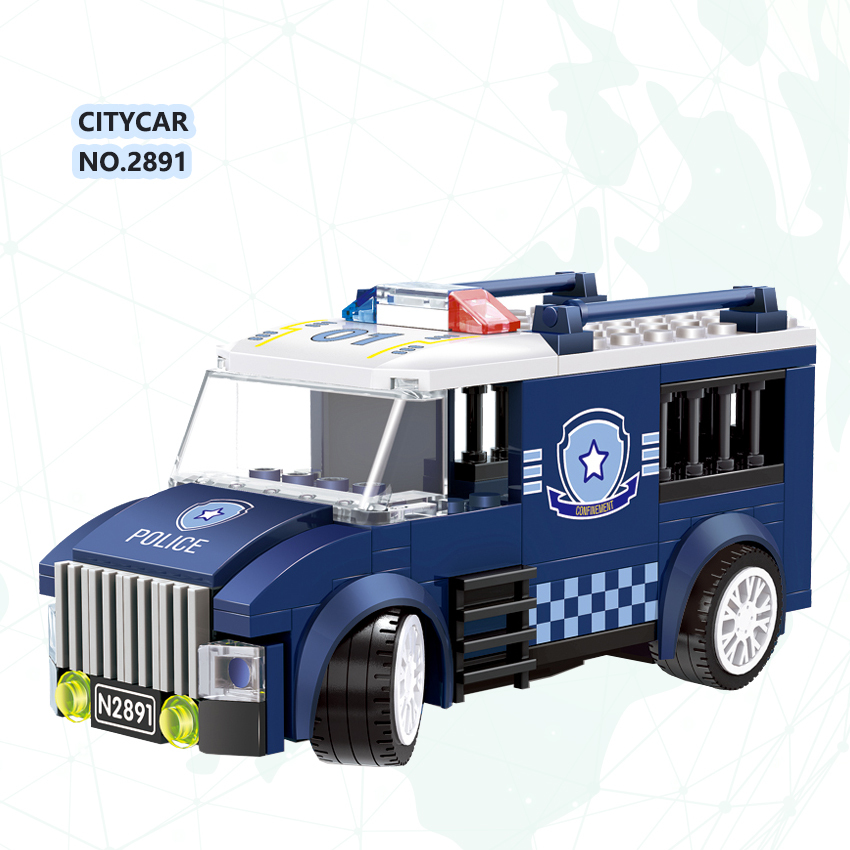 Block Car 2891 Police Prison Truck Police Car Citycar MOC Bricks Model Kids Educational Assemble Building Block Plastic Toy Set