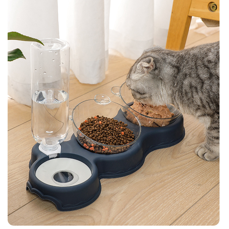 Manufacturer Wholesale Portable Plastic Dog Two Bowls With Water Bottle