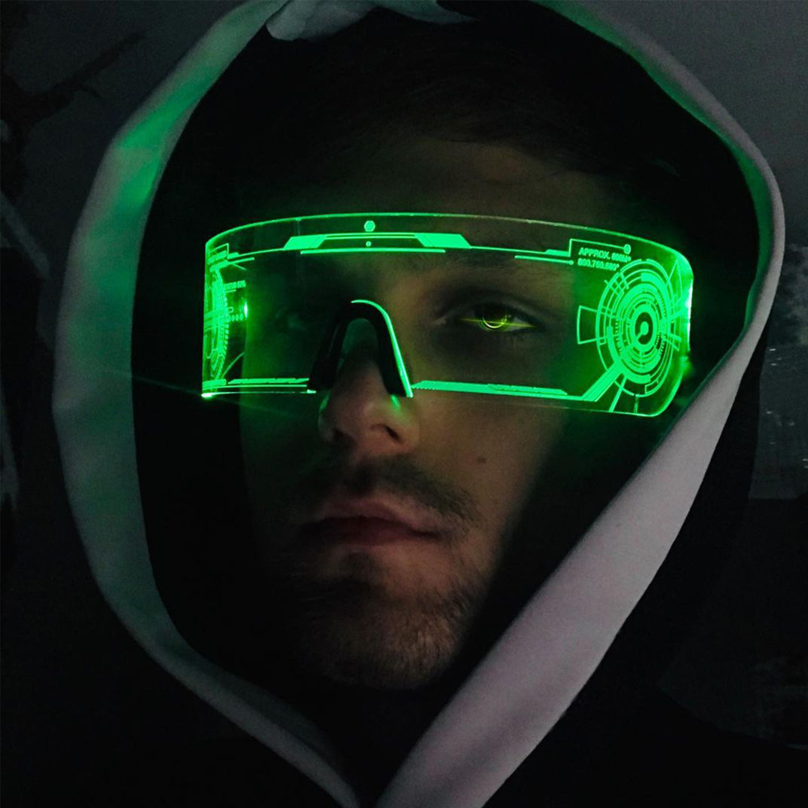 Cyberpunk LED Glasses with Batteries, Flashing/Fixed Light Colors, Target Locked Futuristic Glasses Glow in the Dark