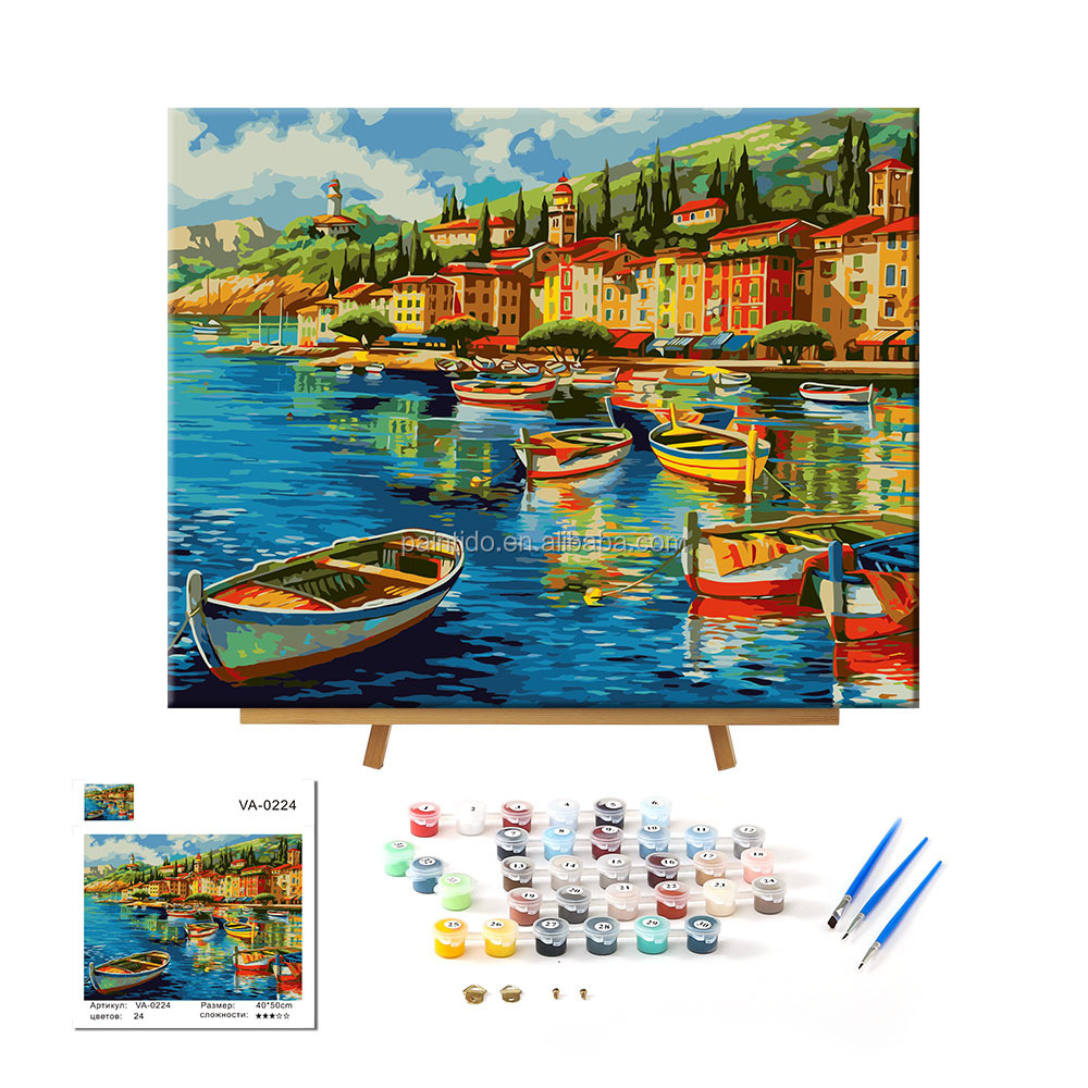 Paintido 40x50 см красивый синий озеро лодка акриловый Холст Живопись Краска по номерам