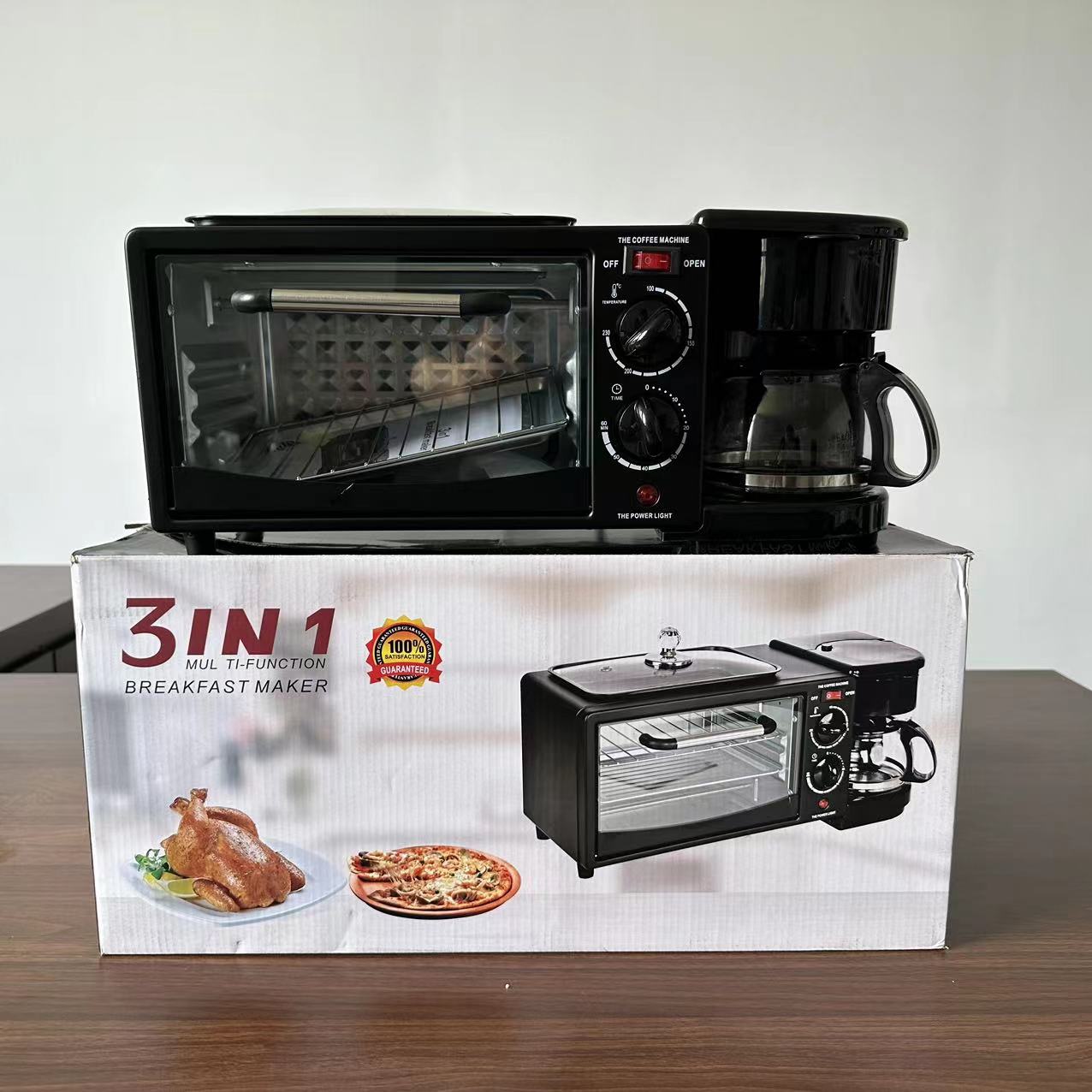 JEWIN Multi Function 3 in 1 Breakfast Maker with 16L Oven Coffee Maker Frying Pan Sandwich Bread Maker