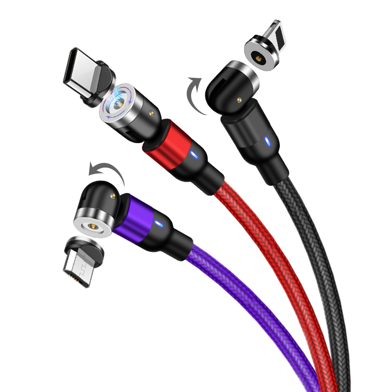1m 2m 540 Rotating Charger Cable Magnetic Charging Cable 3 in 1 Micro USB Type C Cable for iPhone Samsung