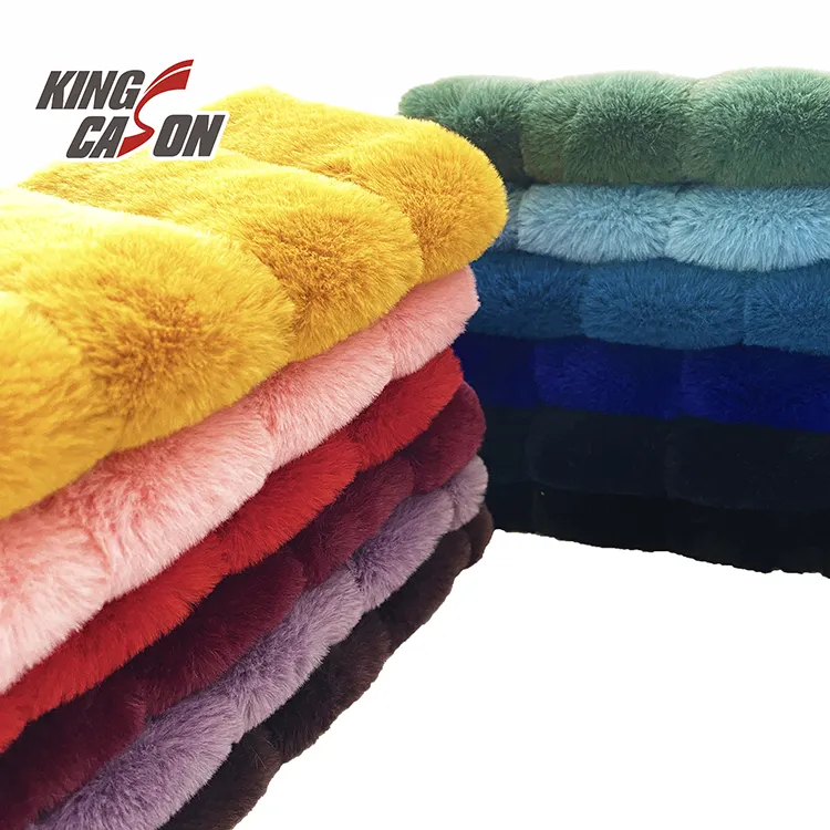 Kingcason C Strip Pattern 360GSM 150cm Width Rabbit Faux Fur Fabric For Winter Garments With Solid Colors
