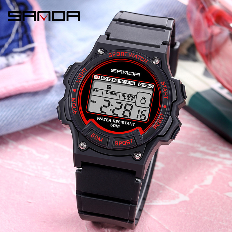 Sanda 6020 Vitality Girls Digital Watches Waterproof Chronograph LED Lights Silicone Sports Women Wristwatches