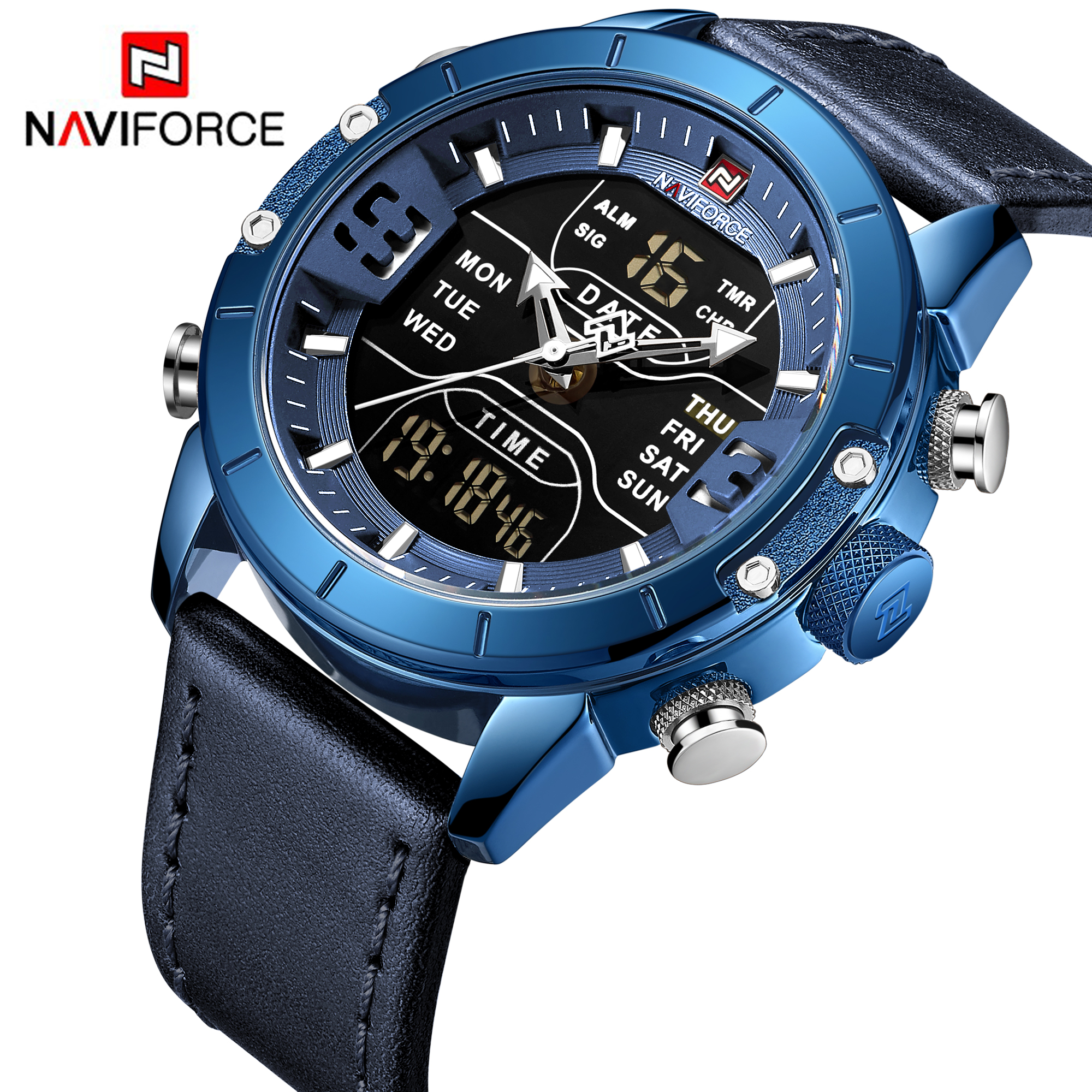Часы наручные naviforce Мужские Цифровые, роскошные с кожаным ремешком, с фабрикой navy force, 9153