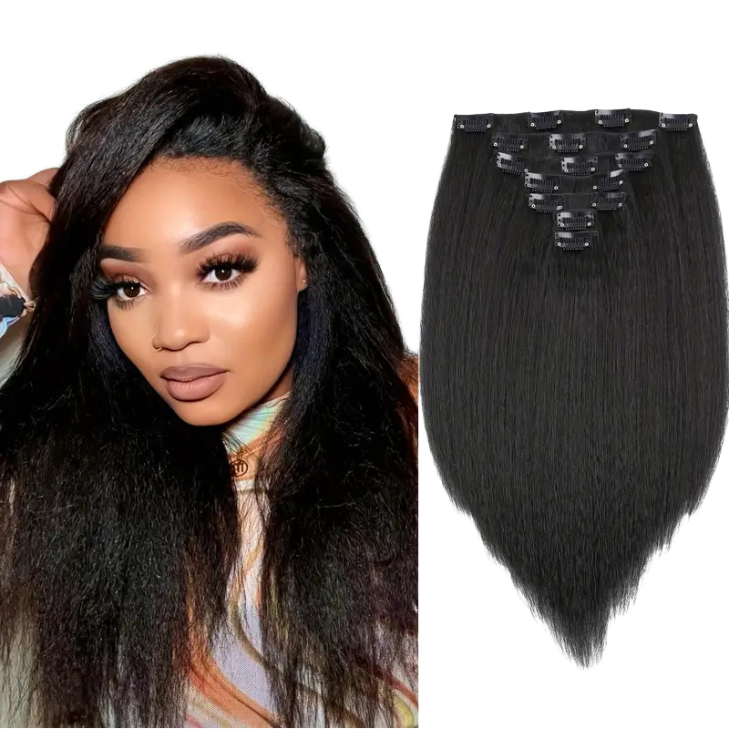 7-Piece Synthetic Hair Extensions Wig for Ladies Long Straight Jacques Wig with Fashionable Hair Clips Accessory
