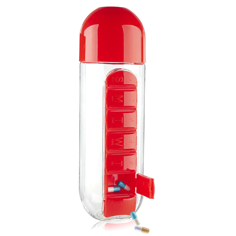 700ml Sports Plastic Water Bottle Outdoor Portable 2 In 1 7 Days Pill Boxes Organizer Drinking Bottles