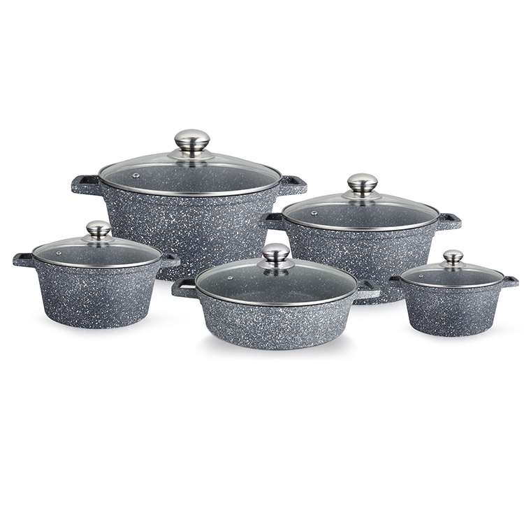 Dessini 10Pcs Non Stick Round Shape Pot With Body Die Cast Logo Cookware Set