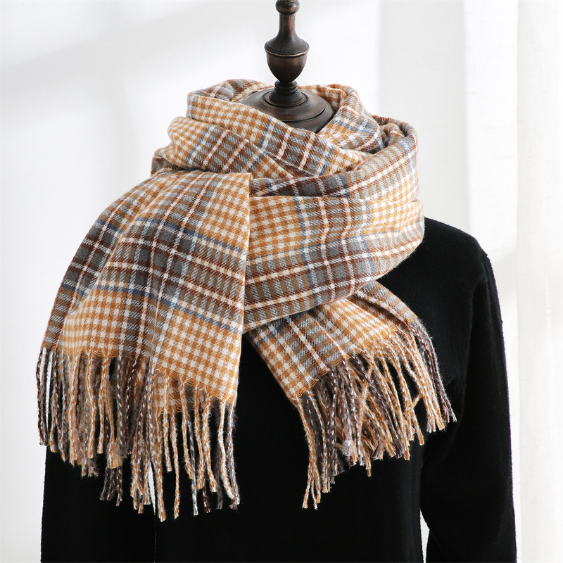 Autumn winter new cashmere tassel shawl British thick warm plaid bib plaid scarf women