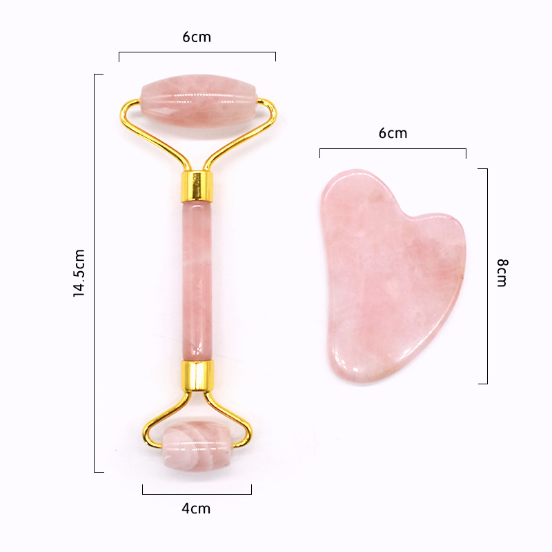 OEM Custom Logo 100% natural gua sha rose quartz pink jade roller set facial massager tool with box