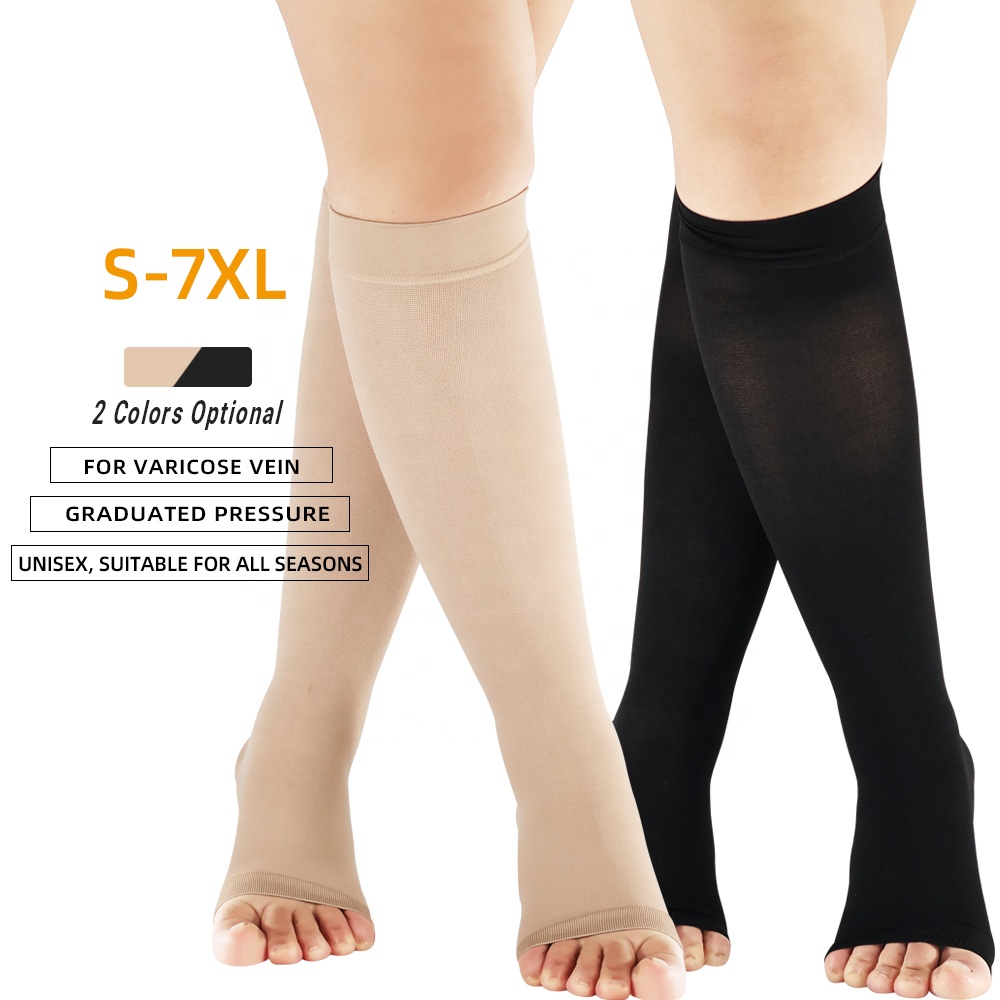 Knee High Open Toed Compression Stocking 15-20mmHg 20-30mmHg 30-40mmHg for Elderly People Pregnant Women