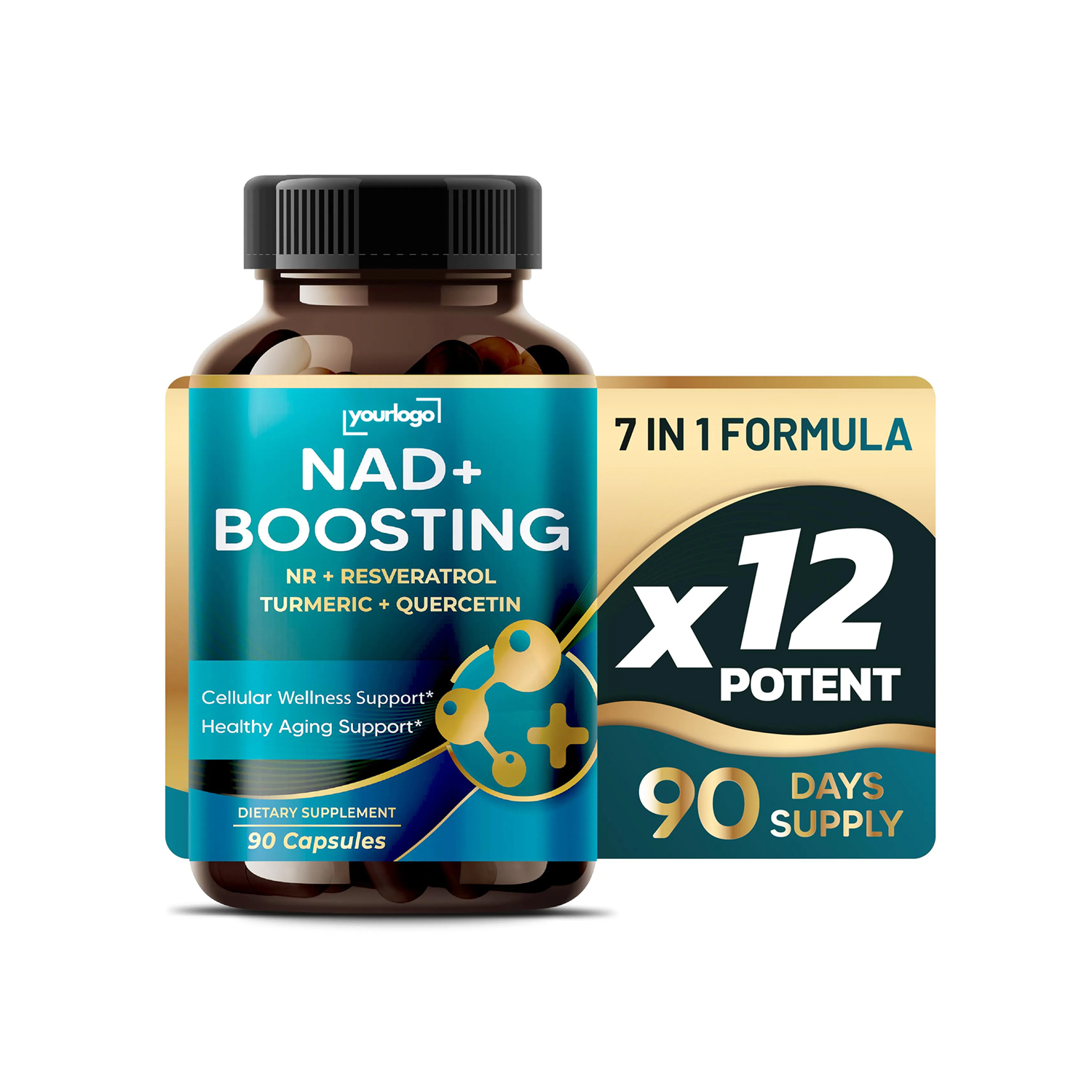 7 in 1 NAD Supplement with Nicotinamide Riboside Booster - Liposomal NAD+ Capsules for Cellular Wellness Support
