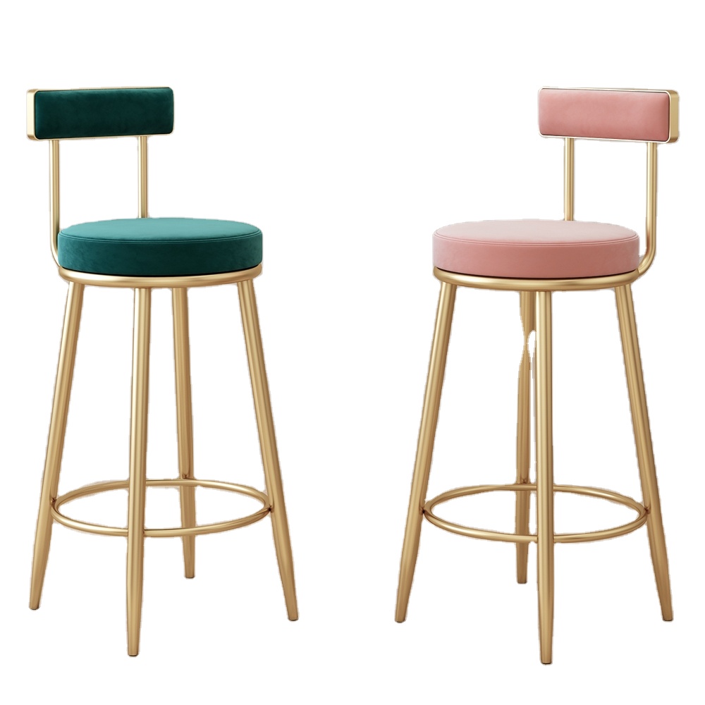 pink kitchen stool high chair modern style restaurant dining chairs With Back Rest designe coffee shop velvet leather bar stool