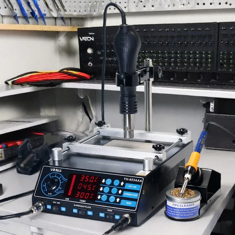 YIHUA 853AAA 3 in 1 digital SMD soldering desoldering hot air gun preheat BGA rework soldering station