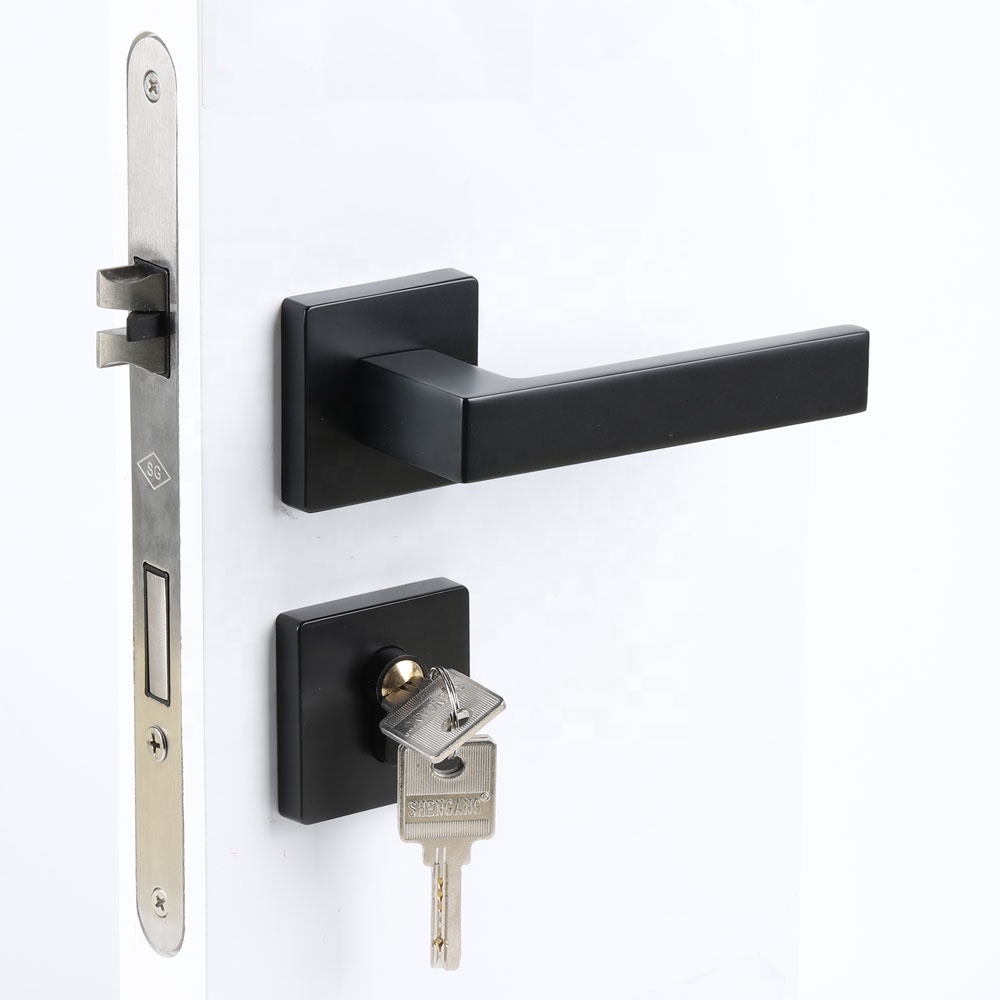 matt black Home Hardware square Lever Door Handle With Mortise Lock Cylinder