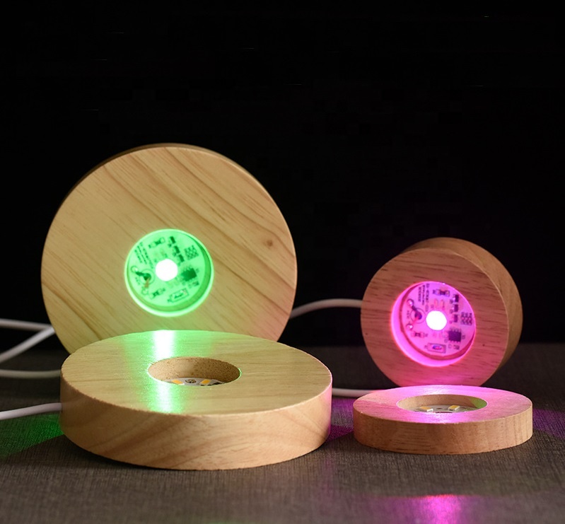 Индивидуальный Круглый Деревянный светодиодный светильник с Usb-кабелем и переключателем, современный ночник для 3d светодиодной ночной лампы